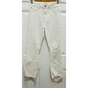 DL1961 Jackie High Rise Cropped Flare Jeans White Distressed Raw Hem Size 25